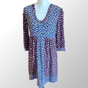 Boden Boho Multi Print Blue/Pink‎ Dress with side zipper in size 6R